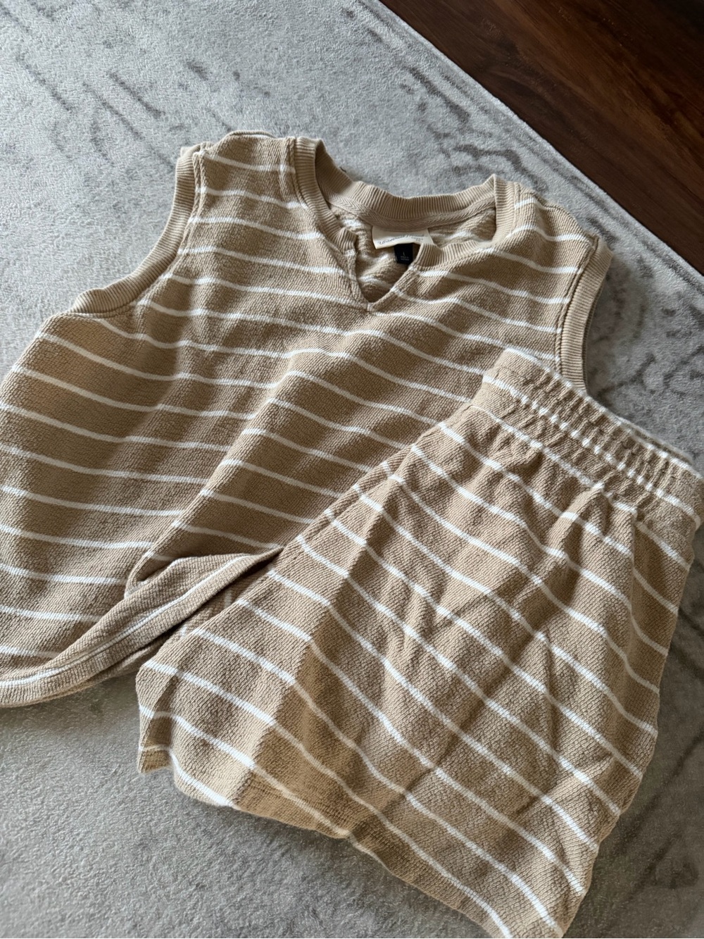 Universal Thread Beige & White Striped Knit Top & Short Set - Picture 1 of 3